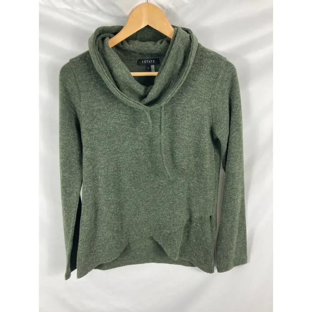 1 State Cowl Neck Layered Bottom Sweater Green Size Small